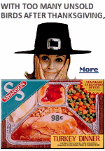 The TV Dinner was invented in 1953, when Swanson over-estimated how many turkeys they'd sell for Thanksgiving, and had to get rid of 260 tons of birds. Gerry Thomas, a company salesman, ordered 5,000 aluminum trays, recruited an assembly line of women armed with spatulas and ice-cream scoops and began creating mini-feasts of turkey, corn-bread dressing, peas and sweet potatoes,creating the first-ever TV dinner. Thomas later said he got the idea from neatly packaged airplane food.